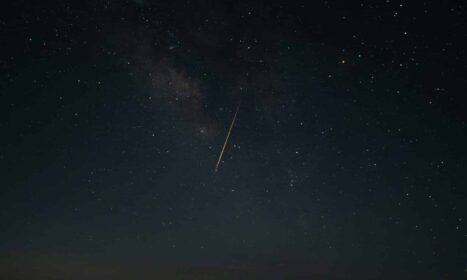 Beautiful night sky showcasing a shooting star against the Milky Way galaxy.