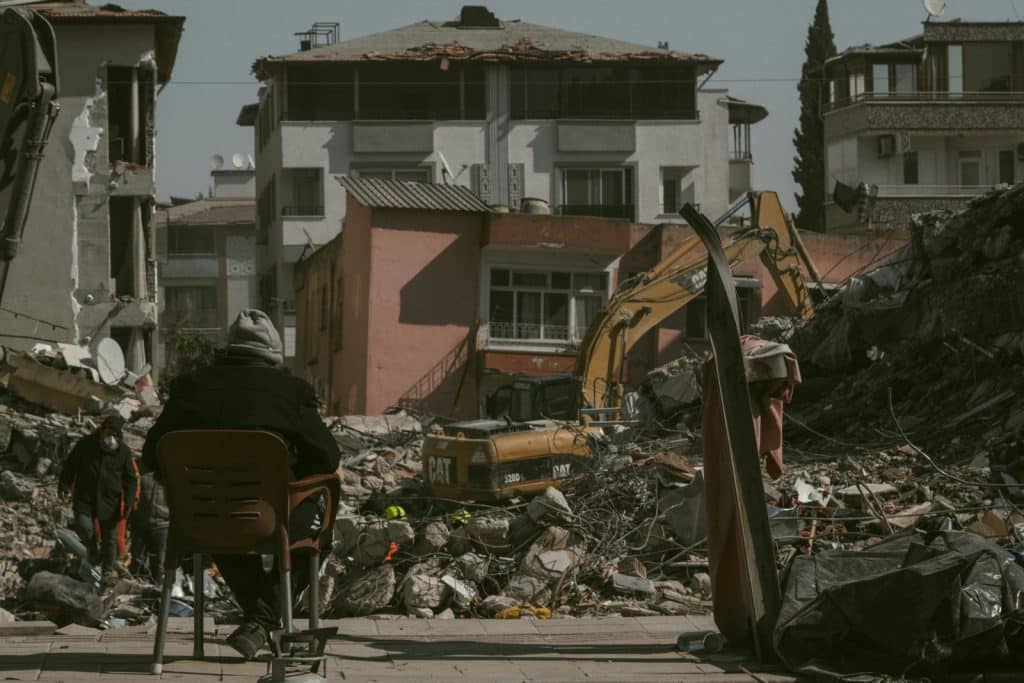 Destruction and recovery in Antakya, Türkiye, after a devastating earthquake.