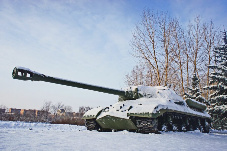 a tank that is sitting in the snow
