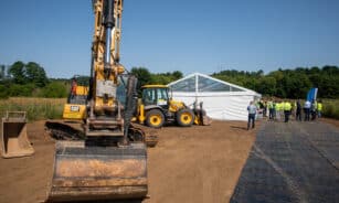 Jonavos rajone vyko geležinkelio tilto per Neries upę statybų pradžios renginys. Mariaus Morkevičiaus (ELTA) nuotr.