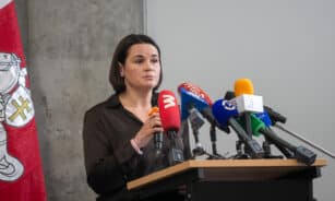 Sviatlanos Cichanouskajos spaudos konferencija. ELTA / Orestas Gurevičius