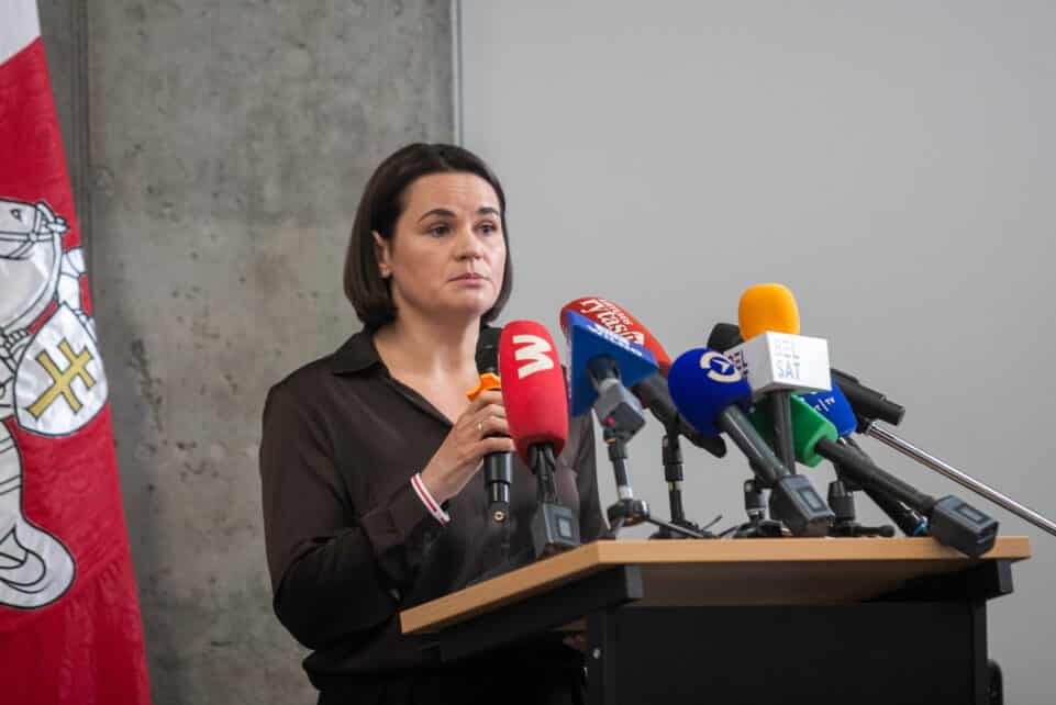 Sviatlanos Cichanouskajos spaudos konferencija. ELTA / Orestas Gurevičius