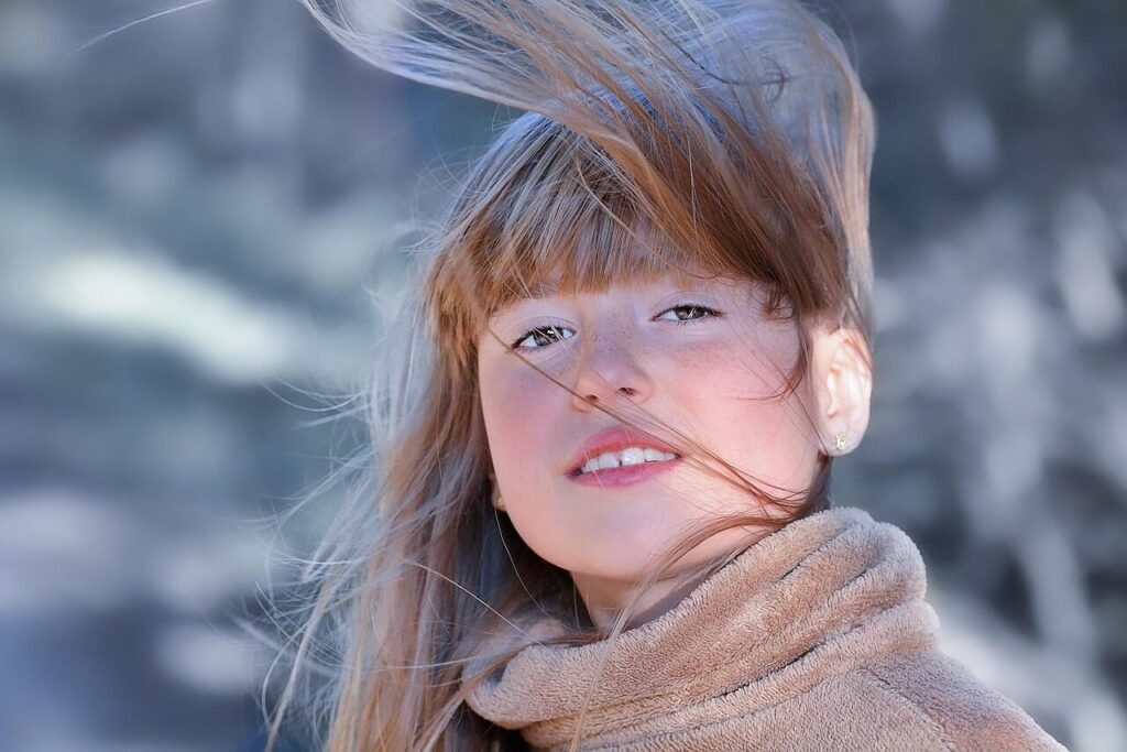 girl, kid, beauty, face, wind, hair, hair flying, beautiful, pretty, child, young, person, female, winter, caucasian, outdoors, portrait, wind, wind, wind, wind, wind