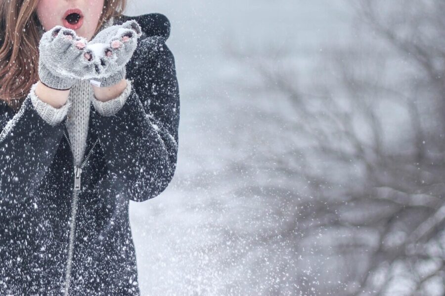 cold, snow, fashion, woman, nature, girl, winter, model, clothes, outdoors, lady, beautiful, pretty, gloves, snowflakes, winter clothing, blow, blue fashion, blue beauty, blue model, blue clothes, blue snow, blue lady