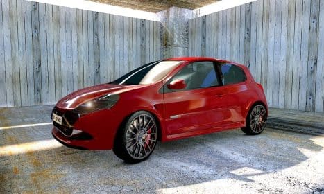 renault clio, car, garage, red car, supermini car, auto, automobile, parked, renault, 3d, car, car, car, car, car, garage, garage, red car