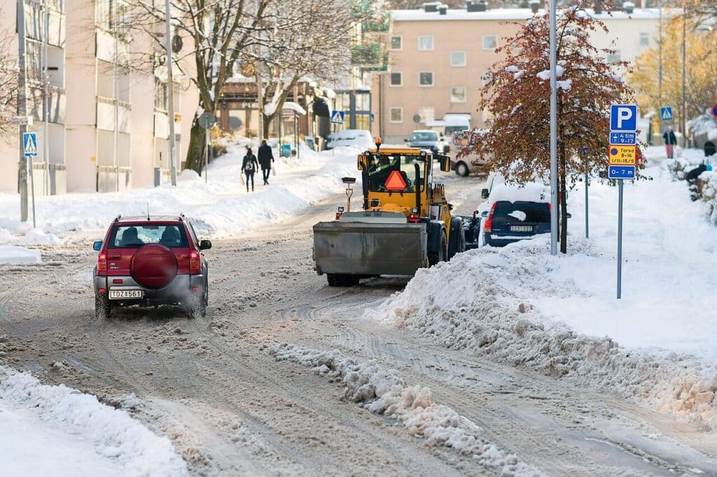 plough, street, winter, snow, cold, cars, covered, snowplow, plow, snow plow, road, removal, weather, vehicle, snow removal, snowfall, traffic, season, outdoors, after storm, way, danger, red, sign, city, cleaning, warning, sweden, stockholm, nature, europe, scandinavia