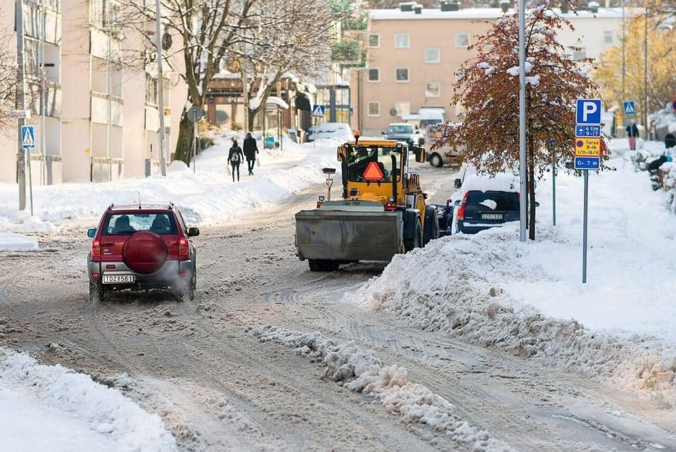 plough, street, winter, snow, cold, cars, covered, snowplow, plow, snow plow, road, removal, weather, vehicle, snow removal, snowfall, traffic, season, outdoors, after storm, way, danger, red, sign, nature, city, cleaning, warning, sweden, stockholm, europe, scandinavia