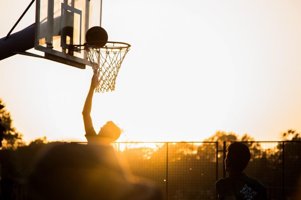 basketball, sport, ball, game, competition, play, team, tournament, nature, activity, leisure, basket, championship, court, silhouette, sunset, sunrise, jump, bounce, success, rise, player, shot, champion, win, score, hoop, match, net, club