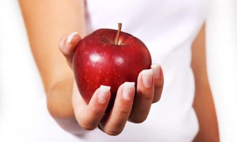 apple, diet, female, food, fresh, fruit, girl, hand, healthy, holding, palm, red, ripe, woman, red apple, ripe apple, fresh apple, apple, apple, apple, apple, apple, diet