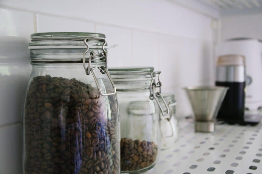 coffee beans, glass, jar, kitchen, gray coffee, gray kitchen, gray glass, gray glasses, kitchen, kitchen, kitchen, kitchen, kitchen