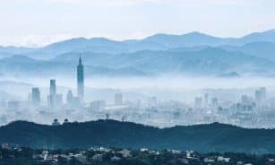 buildings, skyscrapers, tower, modern, fog, cityscape, outlook, structure, sky, famous, city, city centre, travel, asia, nature, panorama, taiwan, taipei, landscape