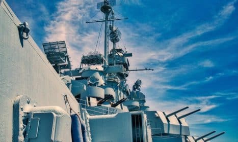 warship, cannon, historical, ship, war, ocean, armed, marine, colossus, clouds, world war, usa, heaven, artillery, sea, battleship, military, nature, weapon