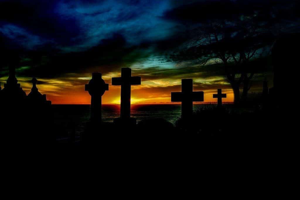 sunrise, graveyard, cross, graves, tombstones, editing, mood, nature, the atmosphere, grim, voltage