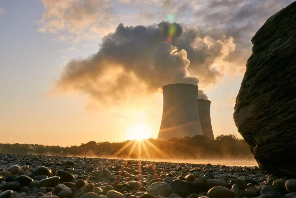 nuclear power plant, cooling tower, sunrise, mood, rhine, flow, low water, nuclear power, atomic energy, smoke, steam, heaven, industry, energy, technology, power supply, nature, electricity, nuclear reactor, nuclear, dawn, dazzling star, backlighting