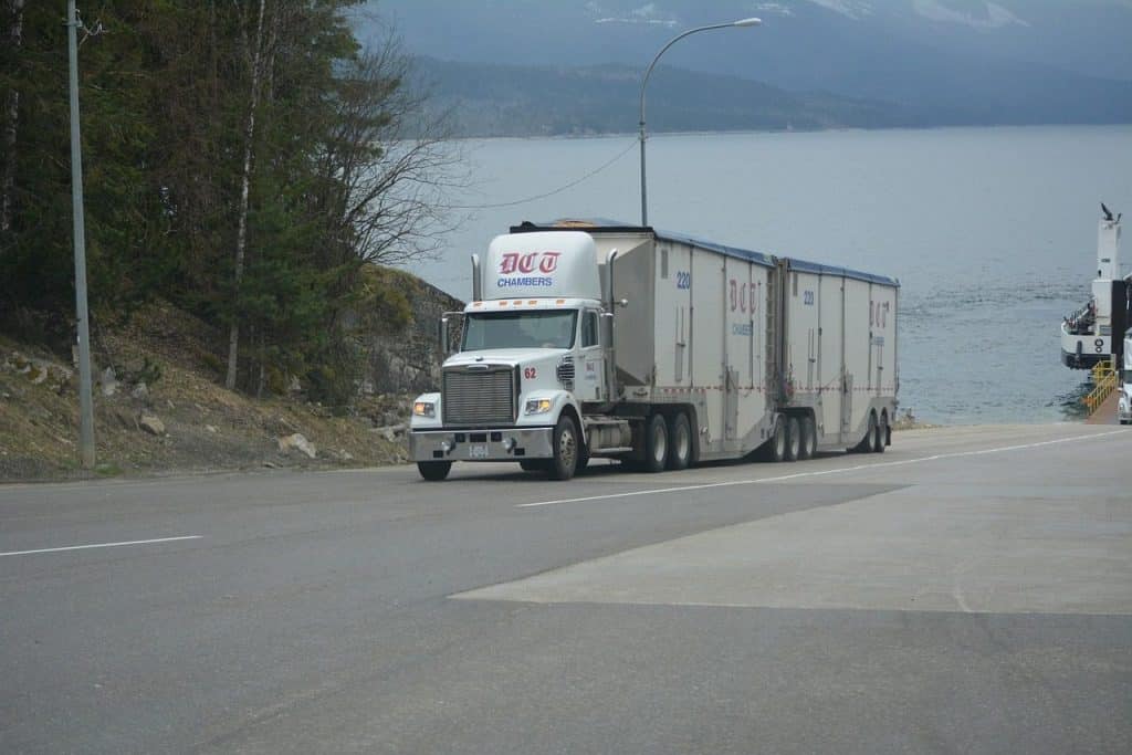truck, lorry, white truck, cargo truck, big rig, nature, transportation, vehicle, highway, lake, driving, truck drivers, truckers, lorry driver, gray truck