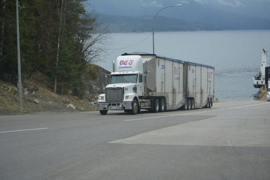 truck, lorry, white truck, cargo truck, big rig, nature, transportation, vehicle, highway, lake, driving, truck drivers, truckers, lorry driver, gray truck
