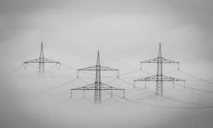 fog, landscape, electricity, electricity pylons, haze, mood, clouds, heaven, mystical, the atmosphere, black-and-white, three, technology, industry, cotton wool, stole, electro, supply, nature, transmission