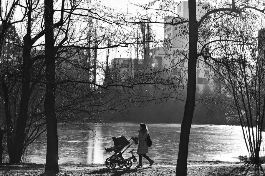 mother, infant, stroller, a single parent, child, pregnant, parenthood, love, woman, lake, walk, buggy, europe, germany, lonliness, abandoned, divorced, nature, separated, separation