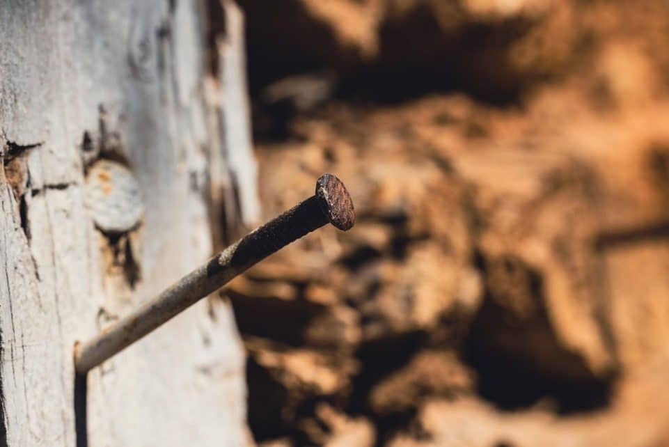 nail, metal, rust, iron, rusty, wall, wood, macro, closeup