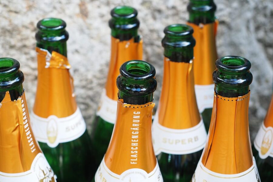 champagne bottles, bottles, empty, drunk, open, sparkling wine, abut, fixed, to celebrate, celebration