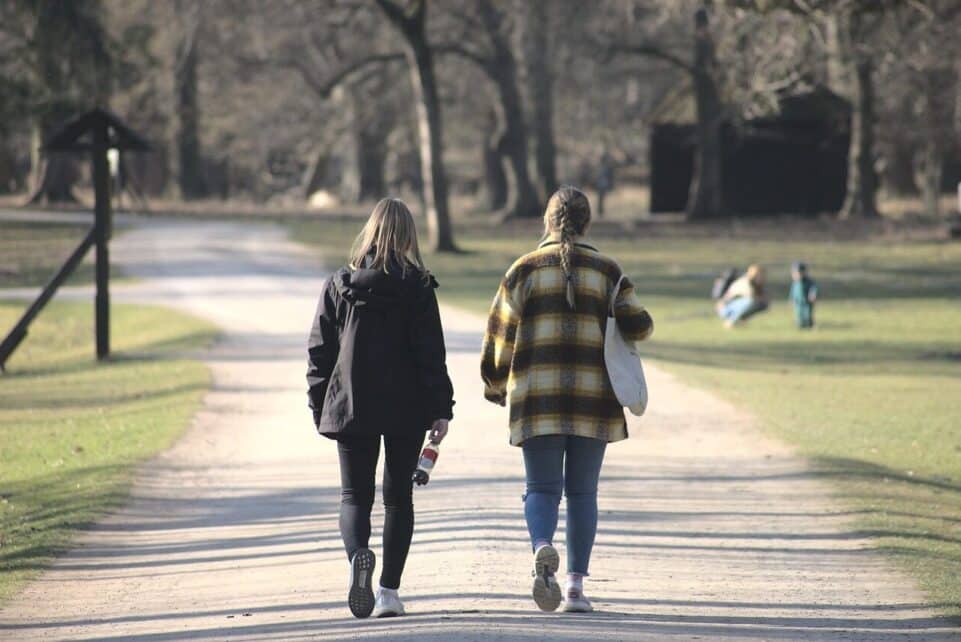 women, walking, park, taking a stroll, tiergarten, friends, outdoors