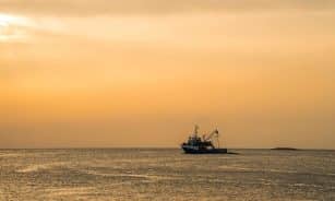 ship, nature, sea, boat, sunset, eve, crawler, fishing, fisherman