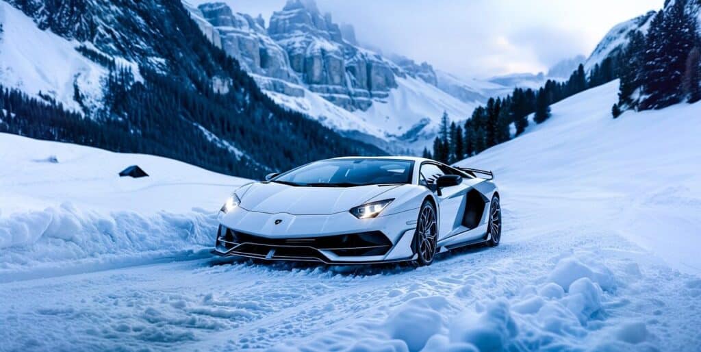 ai generated, lamborghini, winter, super car, snow, nature, landscape, iceland, vehicle, automobile, transport, luxury, italy, alps, mountains, alpine, lamborghini, lamborghini, lamborghini, lamborghini, lamborghini
