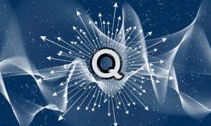 quantum physics, quantum computing, superposition, entanglement, quantum gate, alorithm, wave-particle duality, input, output, interference, decoherence, measurement, quantum state, wave, arrows, particle