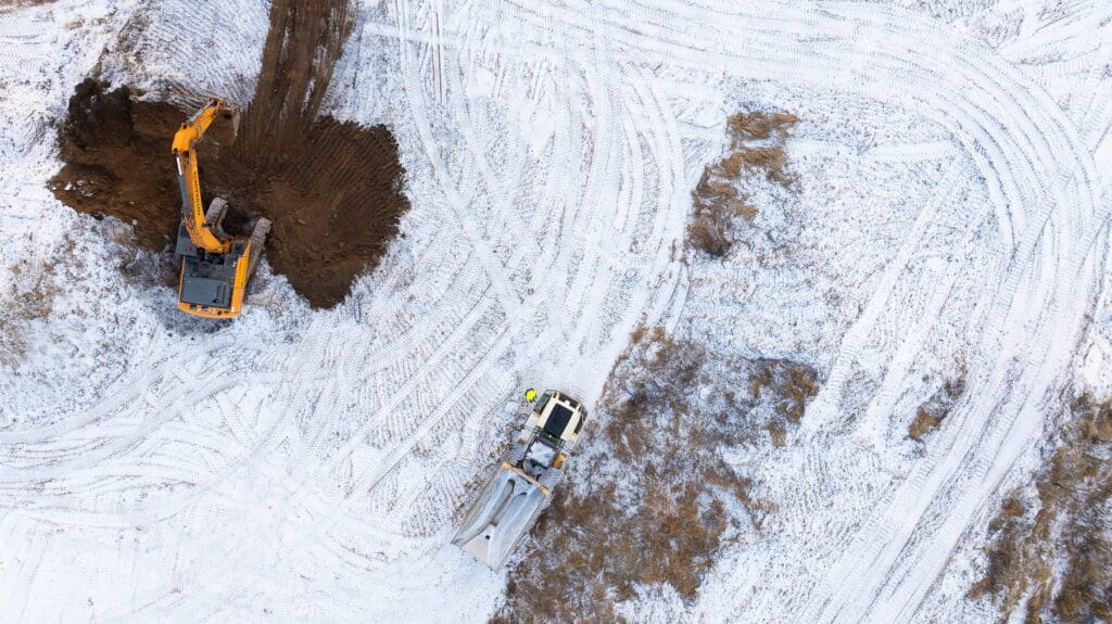 Statybų aikštelės vaizdas iš oro