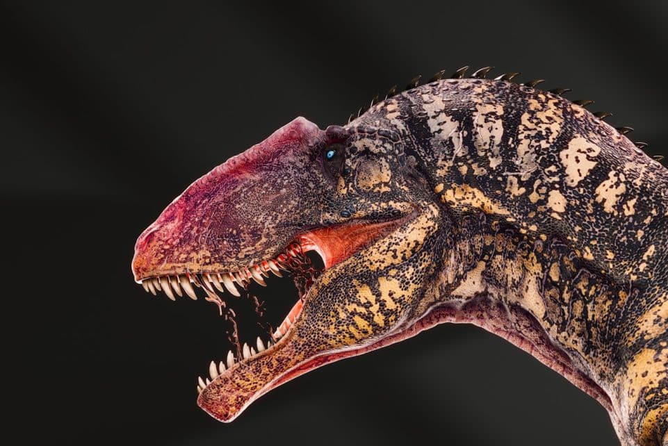 A detailed illustration of a dinosaur's head.