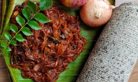 Spicy shredded meat with onions and curry leaves