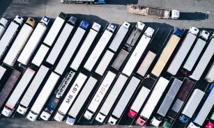 aerial photography of freight truck lot