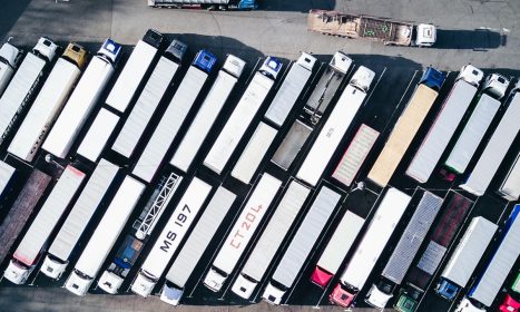 aerial photography of freight truck lot