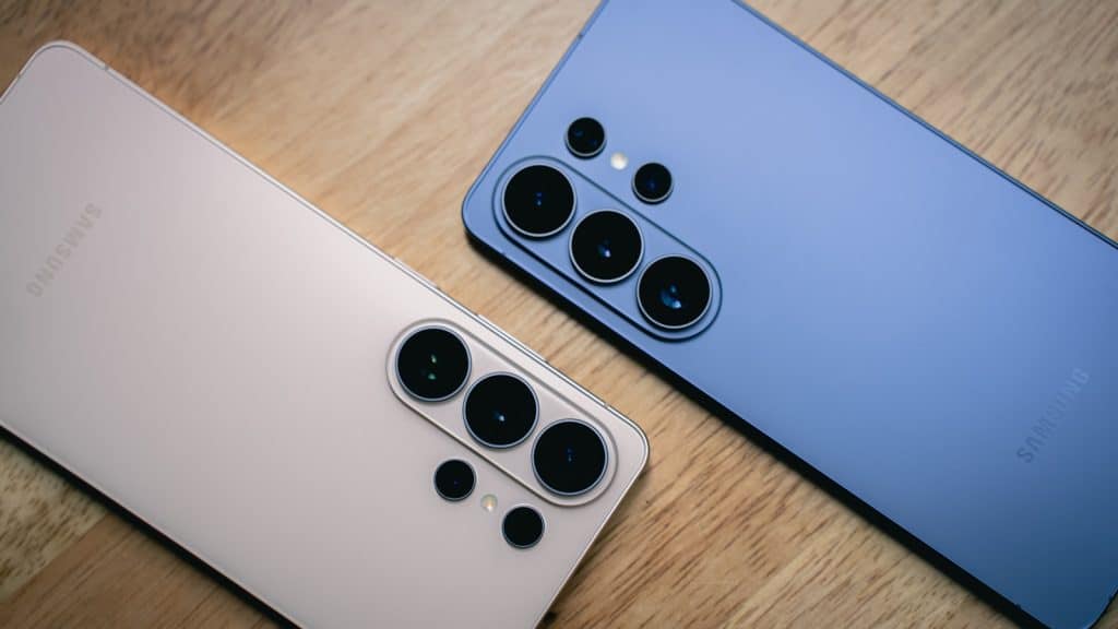 Two smartphones with multiple cameras side by side.