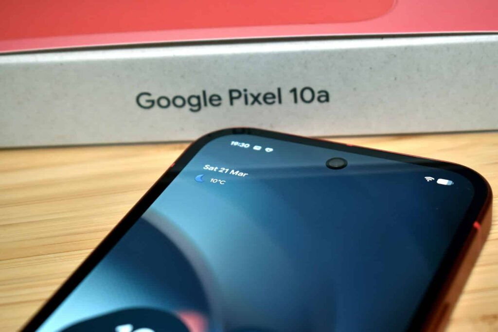 Google pixel 10a box with a smartphone