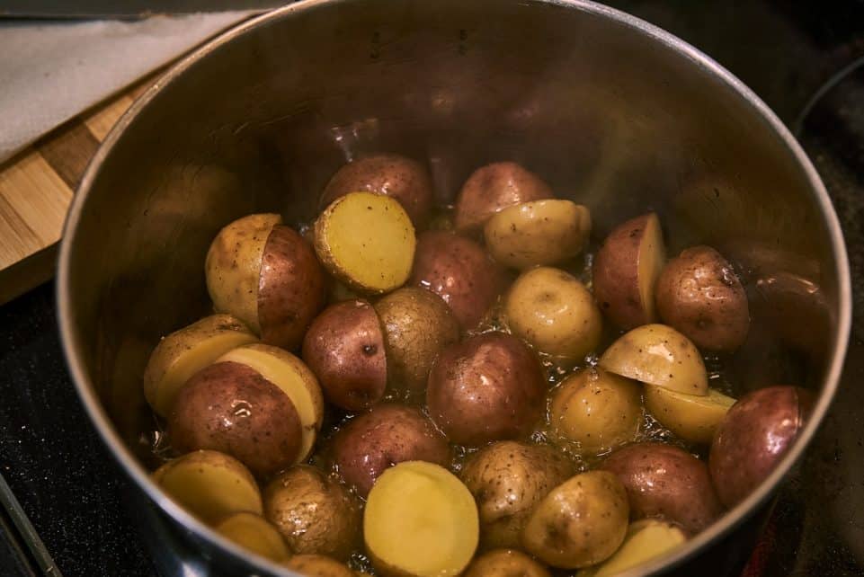 a pot of potatoes