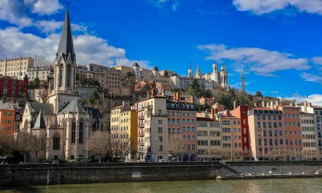 a view of a city with a river running through it