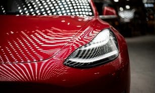 close-up photography of red car