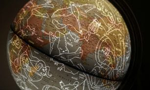 brown and white printed textile