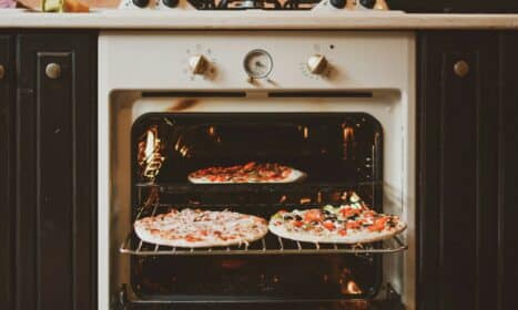 baked pizza in oven
