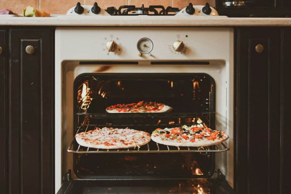 baked pizza in oven