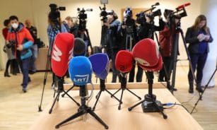 Žiniasklaida. Mikrofonai.Žurnalistai.Dainiaus Labučio (ELTA) nuotr..