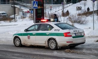 Vilnius žiemą. Policijos automobilis. ELTA / Jonas Balčiūnas
