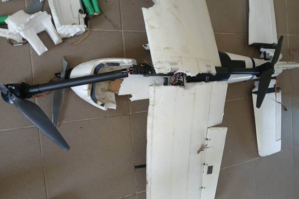 Nutupdytas dronas su kontrabanda. VSAT nuotr.