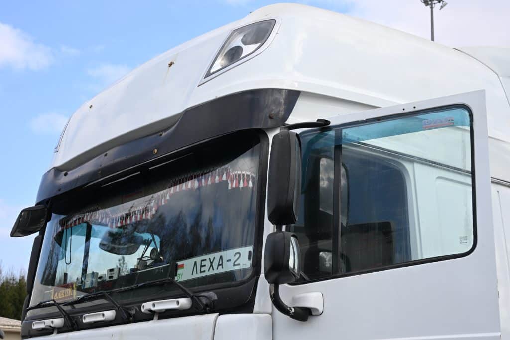 Medininkuose sulaikyti į Rusiją vaisius gabenę vilkikai. Transporto numerių keitimas. ELTA nuotr.