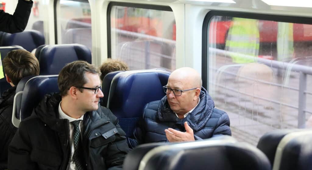 „Lietuvos geležinkelių“ vadovas Mantas Bartuška ir Kauno miesto meras Visvaldas Matijošaitis. Roko Markovičiaus (ELTA) nuotr.