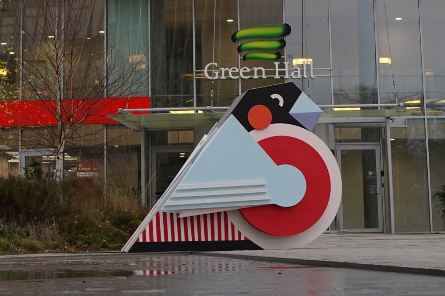 Menininkės A. Kišonaitės sniegenos „nutūpė“ Vienybės aikštėje Kaune. SBA nuotr.