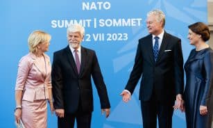 Pirmoji ponia Eva Pavlova, Čekijos prezidentas Petr Pavel, Lietuvos Respublikos Prezidentas Gitanas Nausėda, Pirmoji ponia Diana Nausėdienė. ELTA / Andrius Ufartas