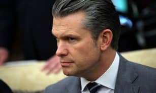 JAV gynybos sekretorius Pete'as Hegsethas. EPA/SAMUEL CORUM