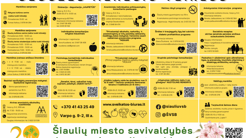 Šiauliuose nemokamos mankštos ir paskaitos: gyventojai kviečiami nepraleisti gegužės programos